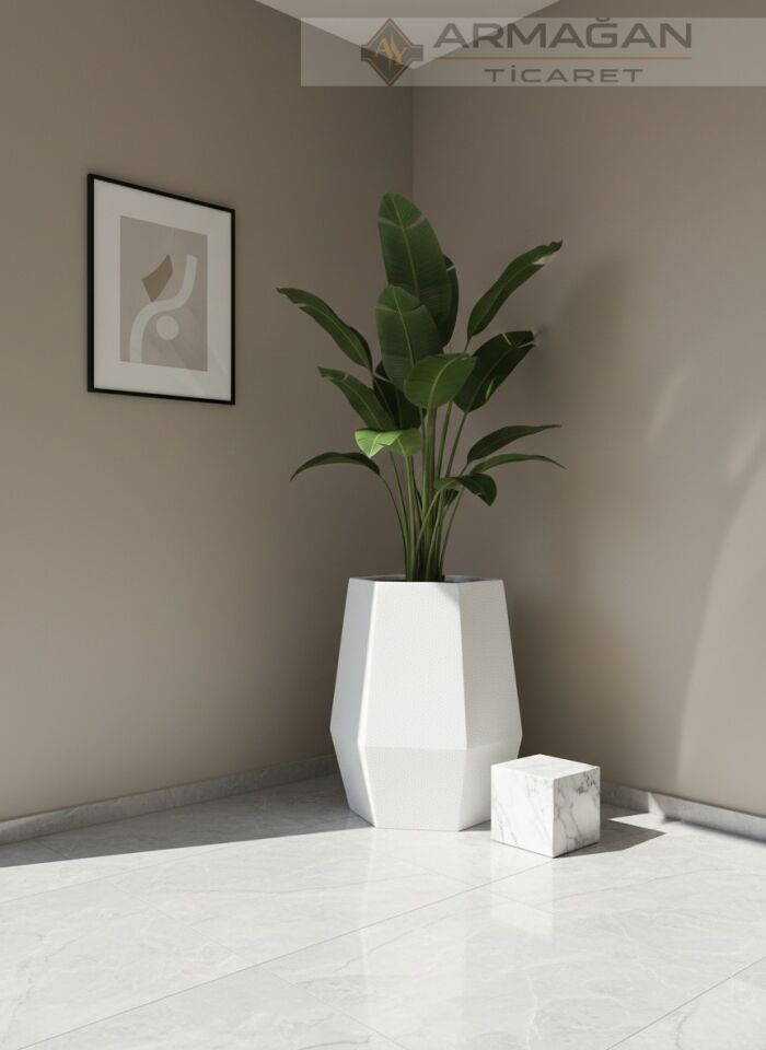 FİBER ALTIGEN SAKSI Beyaz