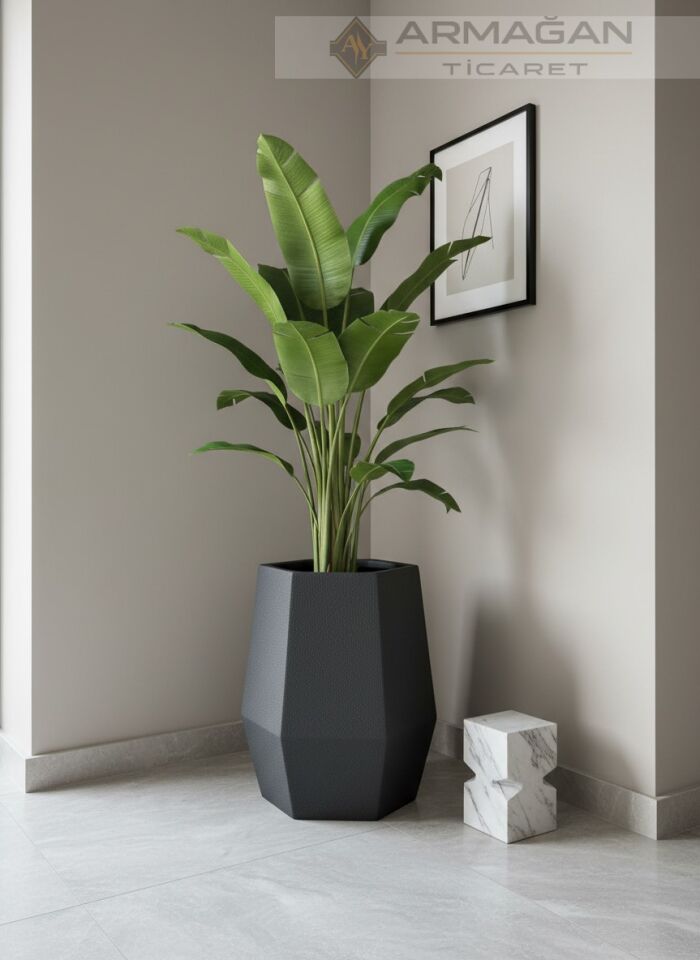 FİBER ALTIGEN SAKSI Siyah