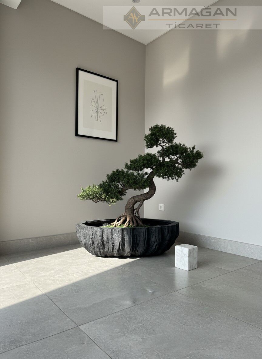 FİBER BONSAİ YATAY SAKSI Siyah - Büyük