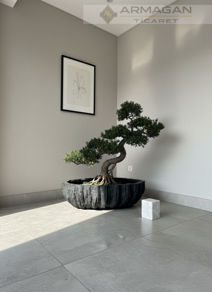 FİBER BONSAİ YATAY SAKSI Siyah - Büyük