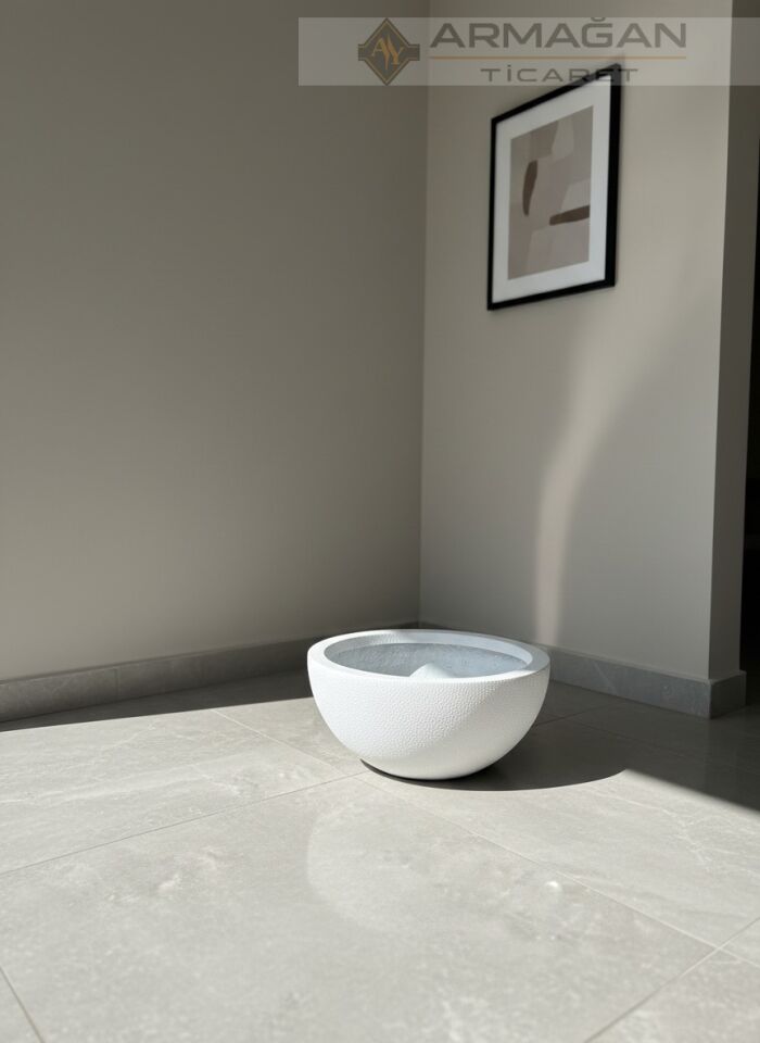 FİBER TAS SAKSI Beyaz - Küçük