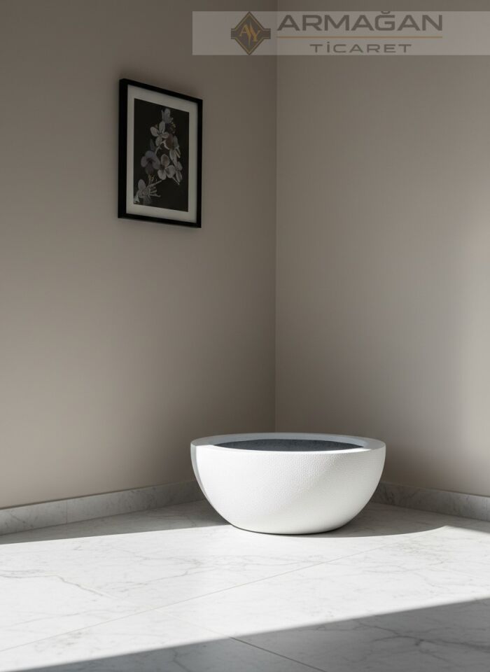 FİBER TAS SAKSI Beyaz - Büyük