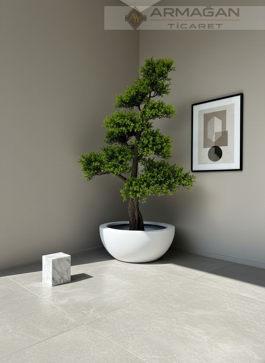 FİBER TAS SAKSI Beyaz - Büyük