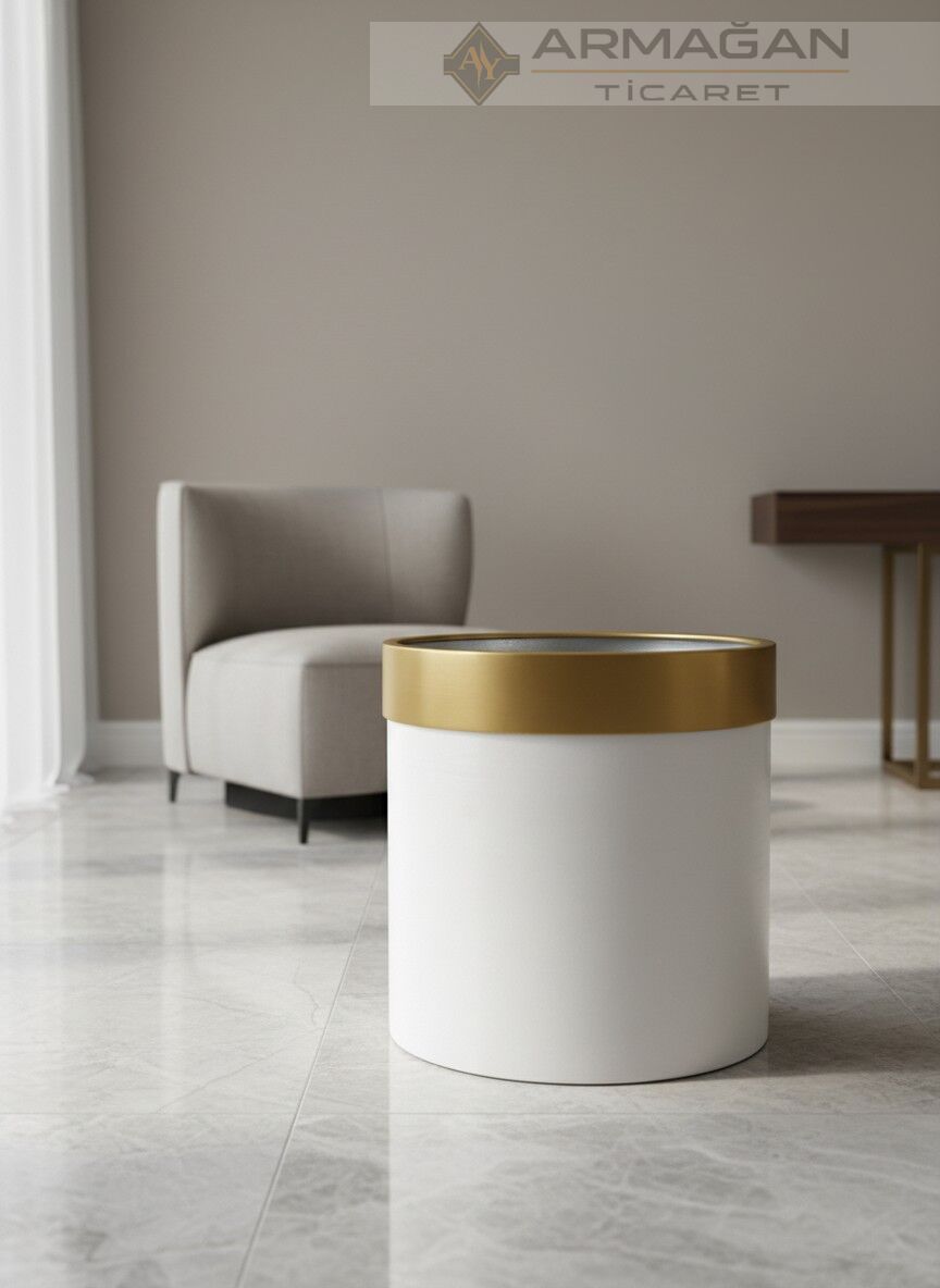 METAL ŞERİTLİ SAKSI Beyaz-Gold - 25-25cm