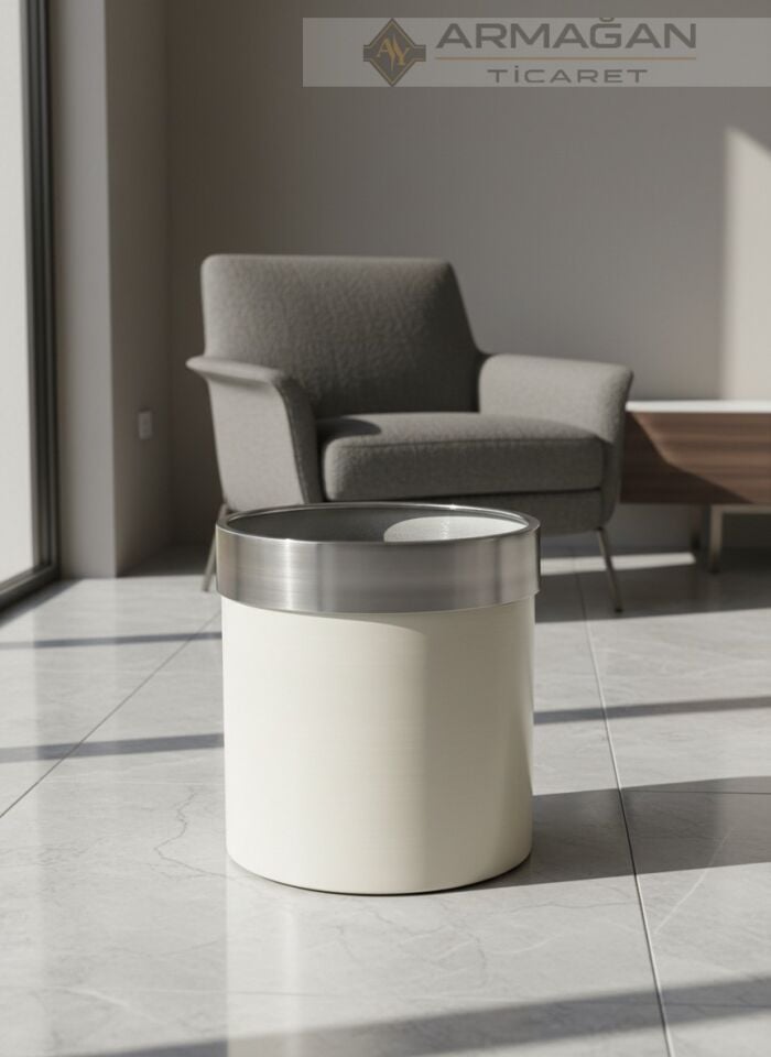 METAL ŞERİTLİ SAKSI Krem-Gümüş - 25-25cm