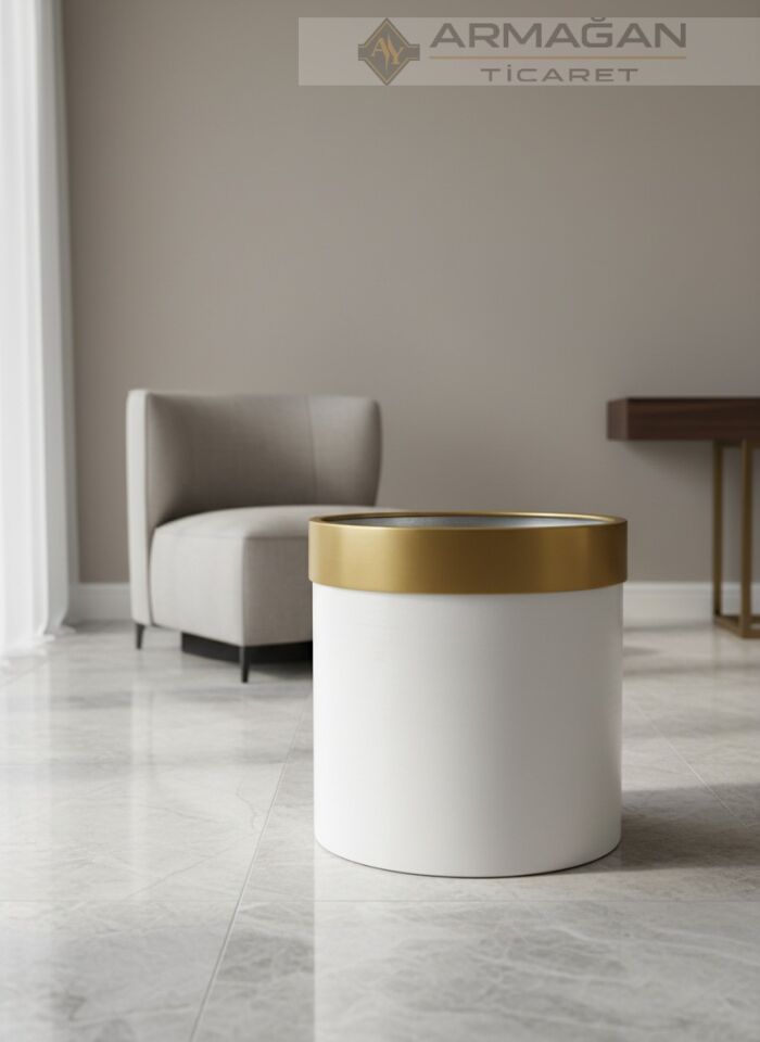 METAL ŞERİTLİ SAKSI Beyaz-Gold - 30-30cm