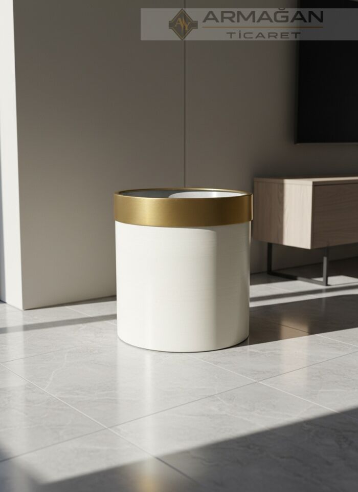 METAL ŞERİTLİ SAKSI Krem-Gold - 30-30cm