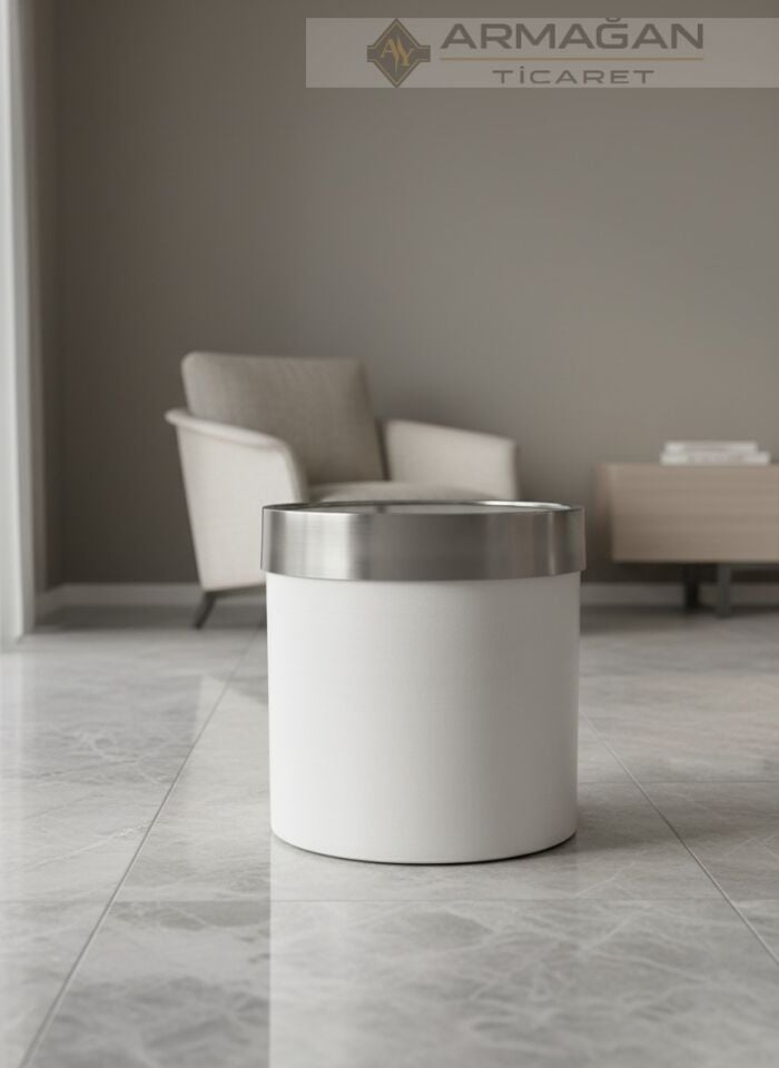 METAL ŞERİTLİ SAKSI Beyaz-Gümüş - 35-35cm