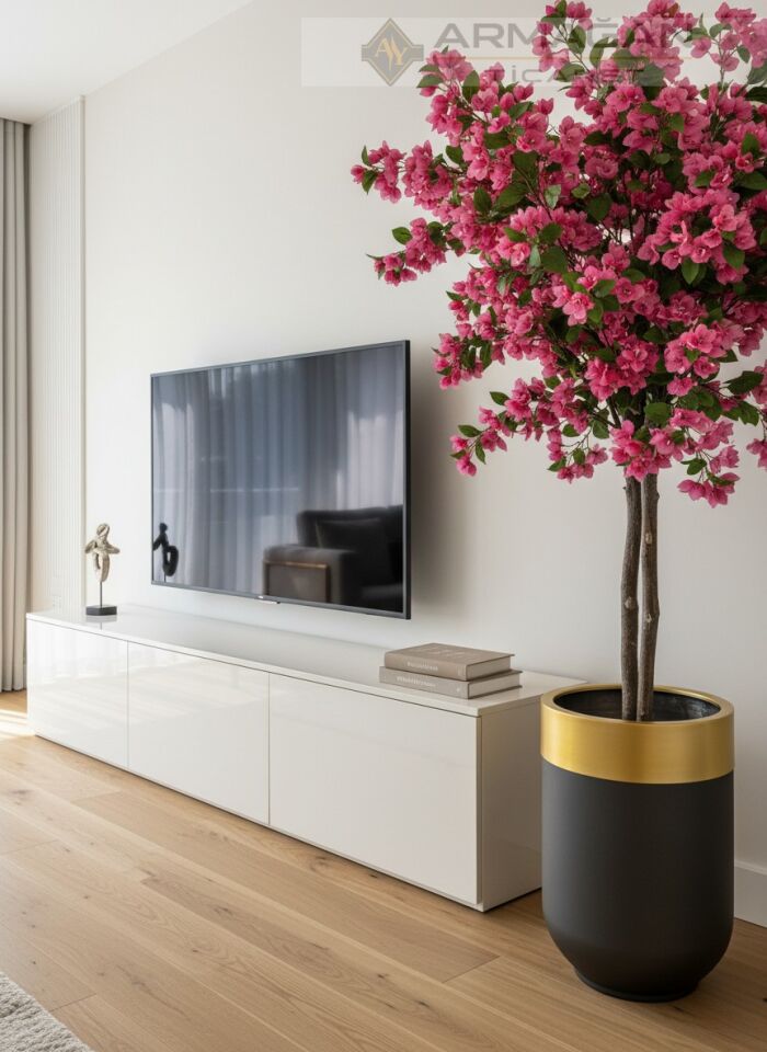 METAL DARBUKA ŞERİTLİ SAKSI Siyah-Gold - 30-35cm