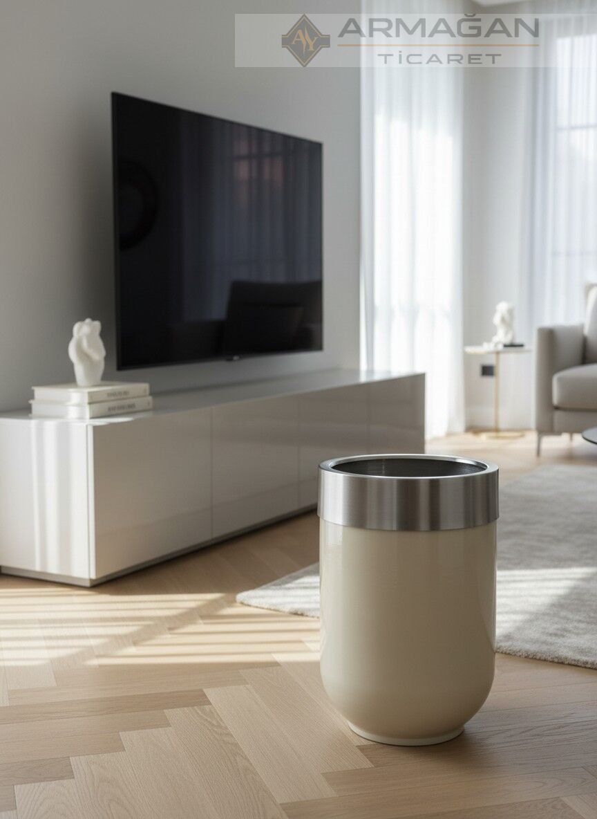 METAL DARBUKA ŞERİTLİ SAKSI Krem-Gümüş - 30-50cm