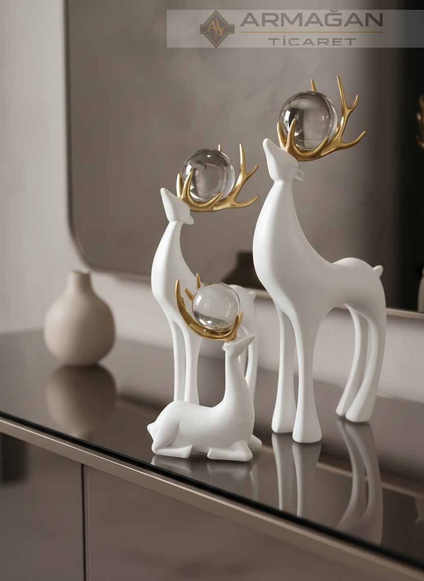 GEYİK 3'LÜ DEKOR SET Beyaz