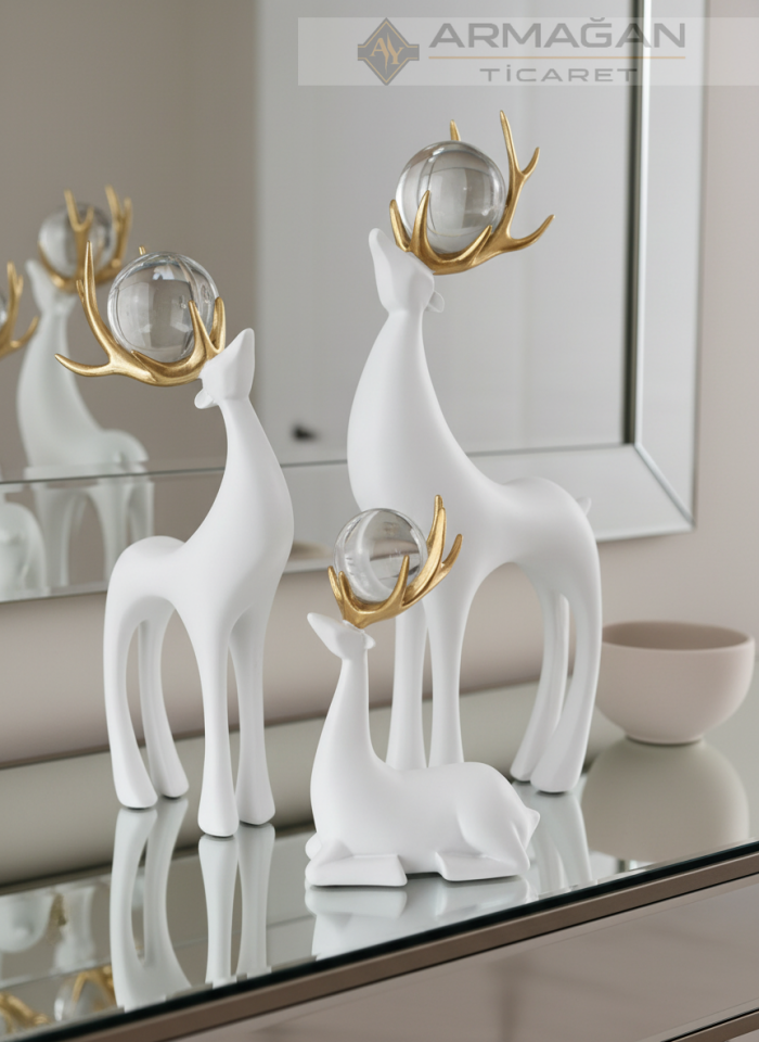 GEYİK 3'LÜ DEKOR SET Beyaz