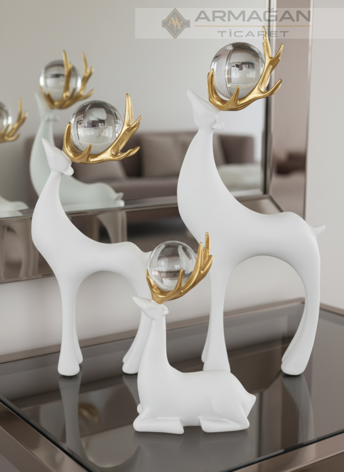 GEYİK 3'LÜ DEKOR SET Beyaz