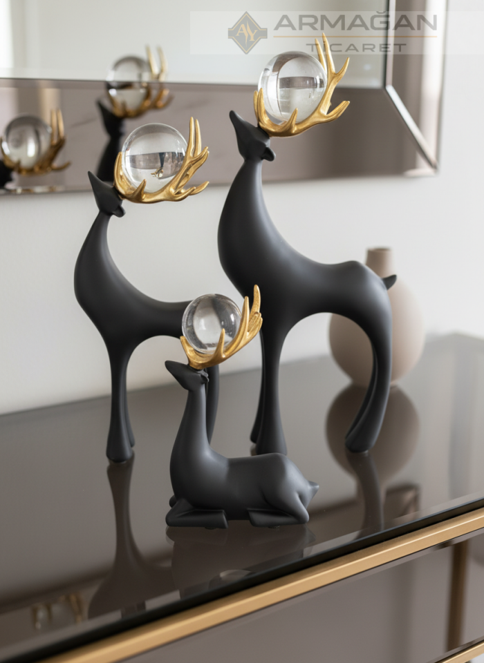 GEYİK 3'LÜ DEKOR SET Siyah