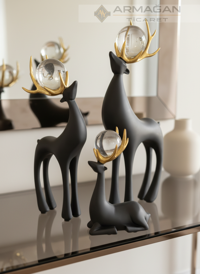 GEYİK 3'LÜ DEKOR SET Siyah