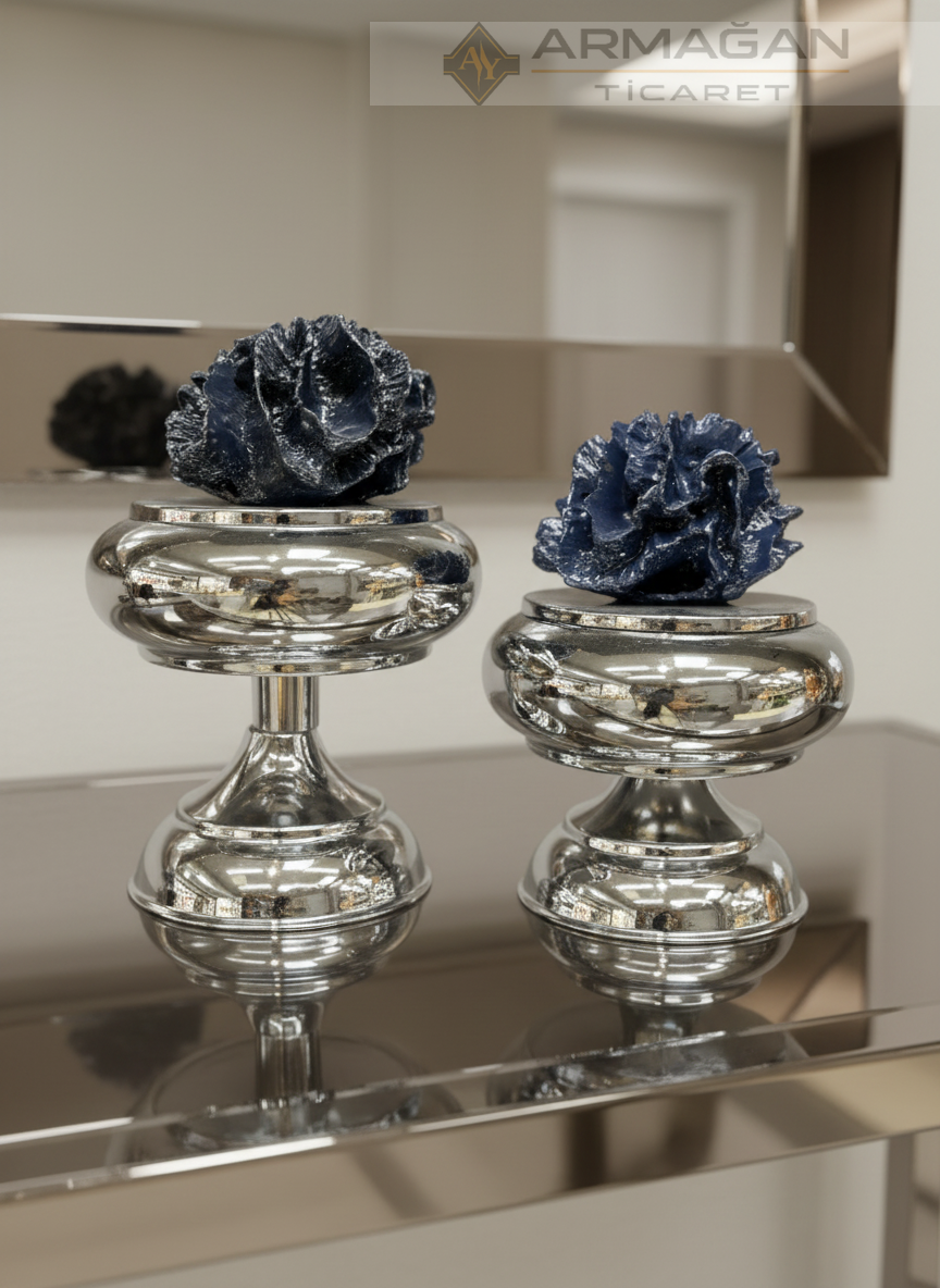 MERCANLI LOKUMLUK 2'Lİ SET Gümüş-Lacivert
