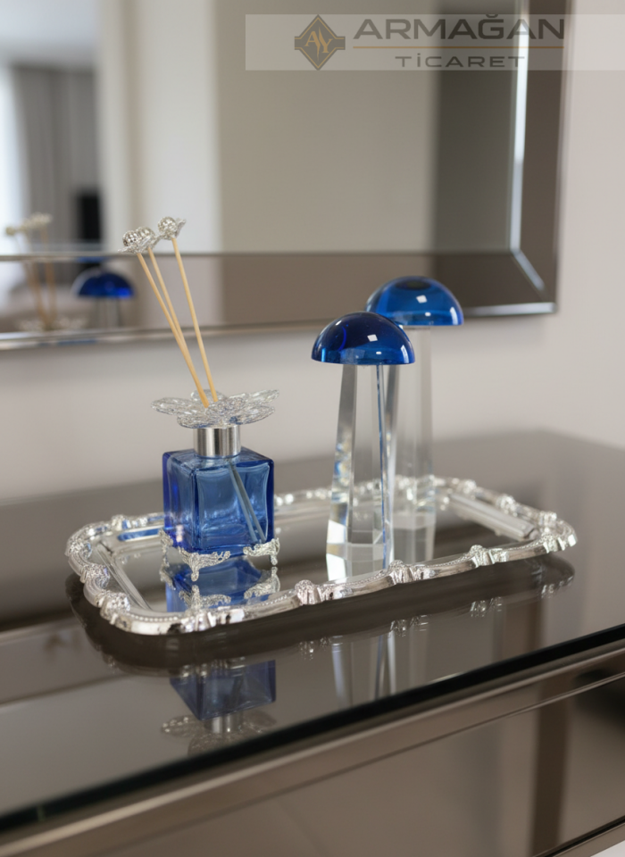 MANTAR, ODA KOKUSU ve TEPSİ SET Lacivert-Gümüş