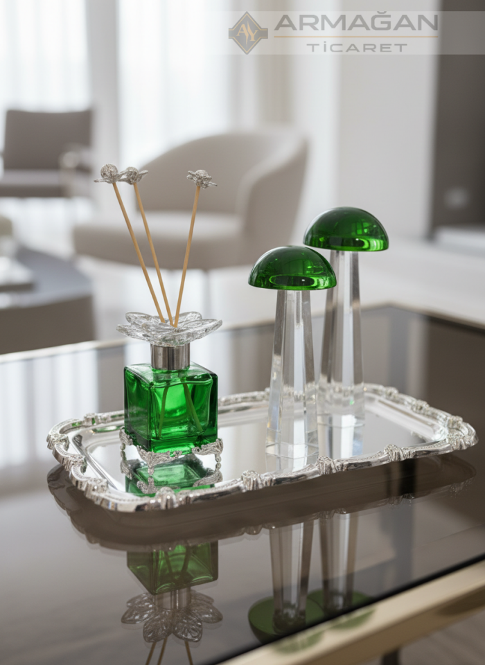 MANTAR, ODA KOKUSU ve TEPSİ SET Yeşil-Gümüş