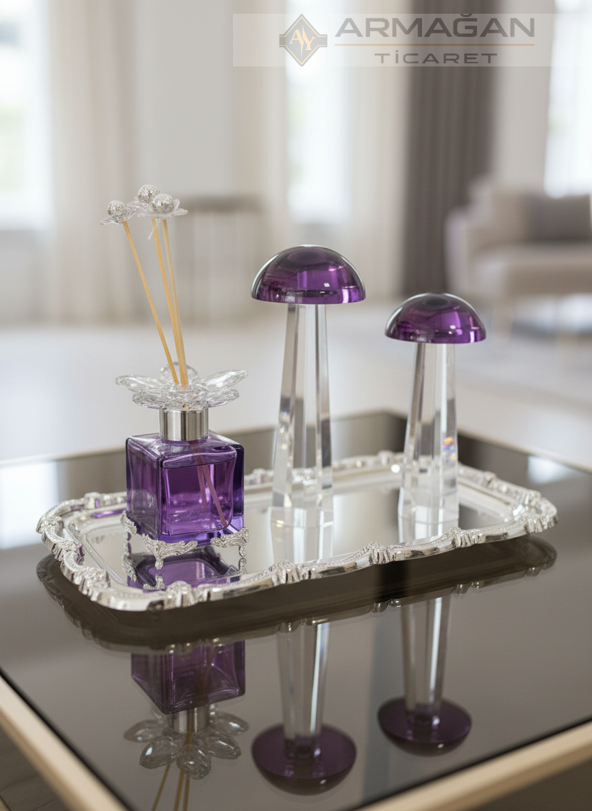 MANTAR, ODA KOKUSU ve TEPSİ SET Mor-Gümüş