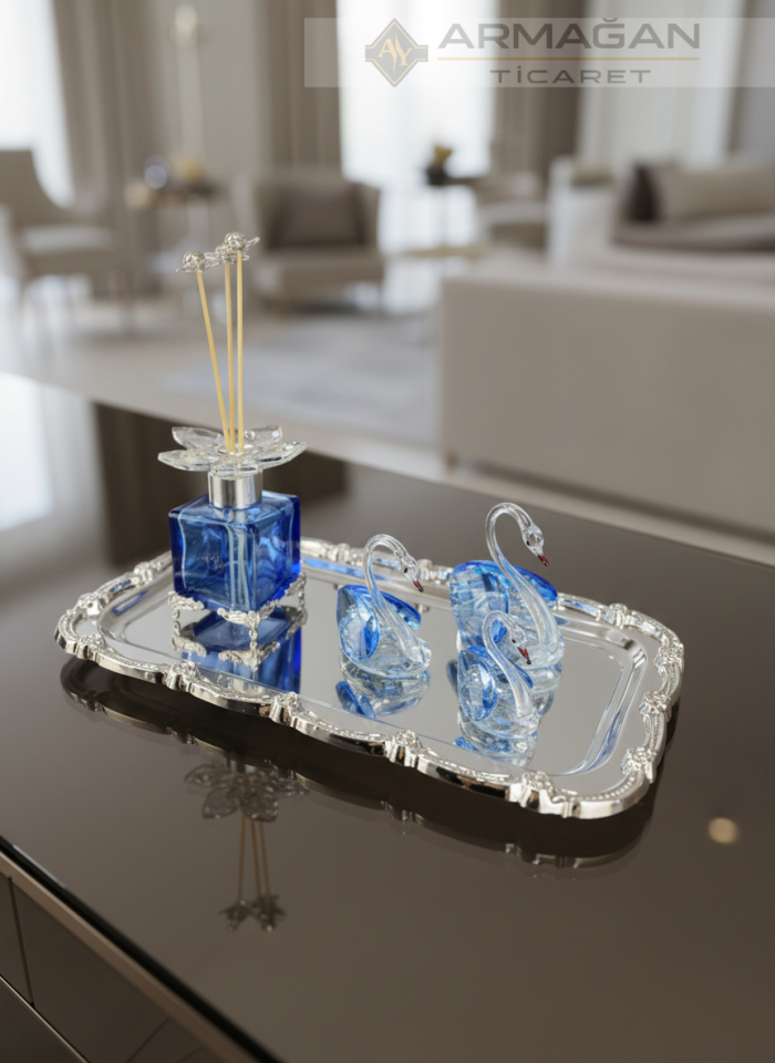 KUĞU, ODA KOKUSU ve BATON TEPSİ Lacivert-Gümüş