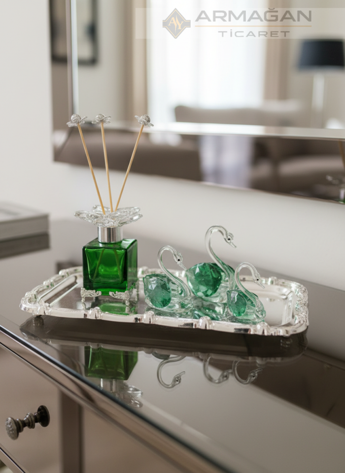 KUĞU, ODA KOKUSU ve BATON TEPSİ Yeşil-Gümüş