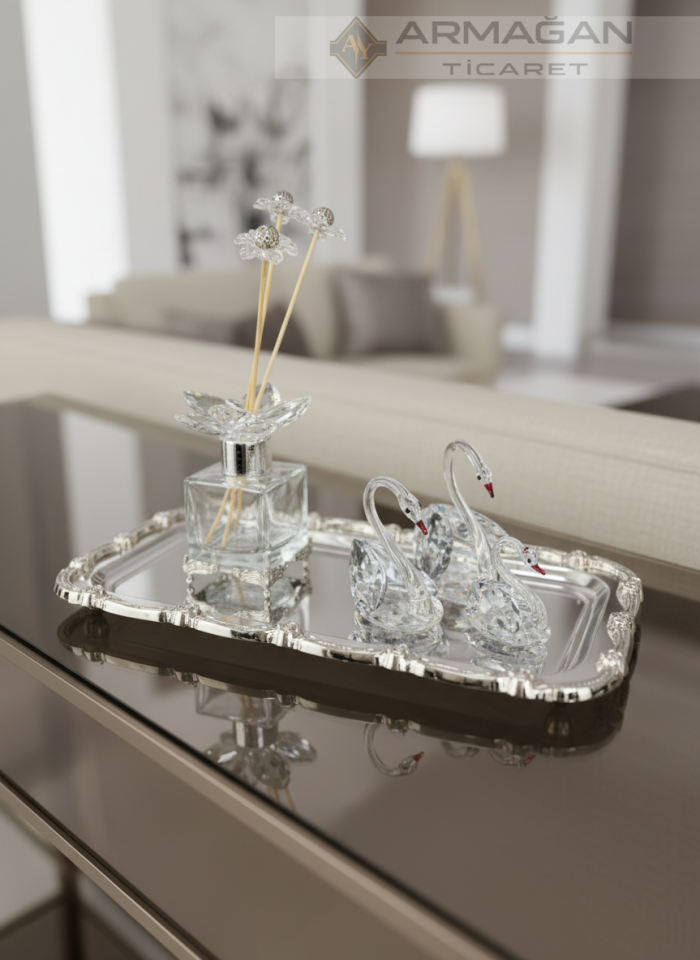 KUĞU, ODA KOKUSU ve BATON TEPSİ Şeffaf-Gümüş