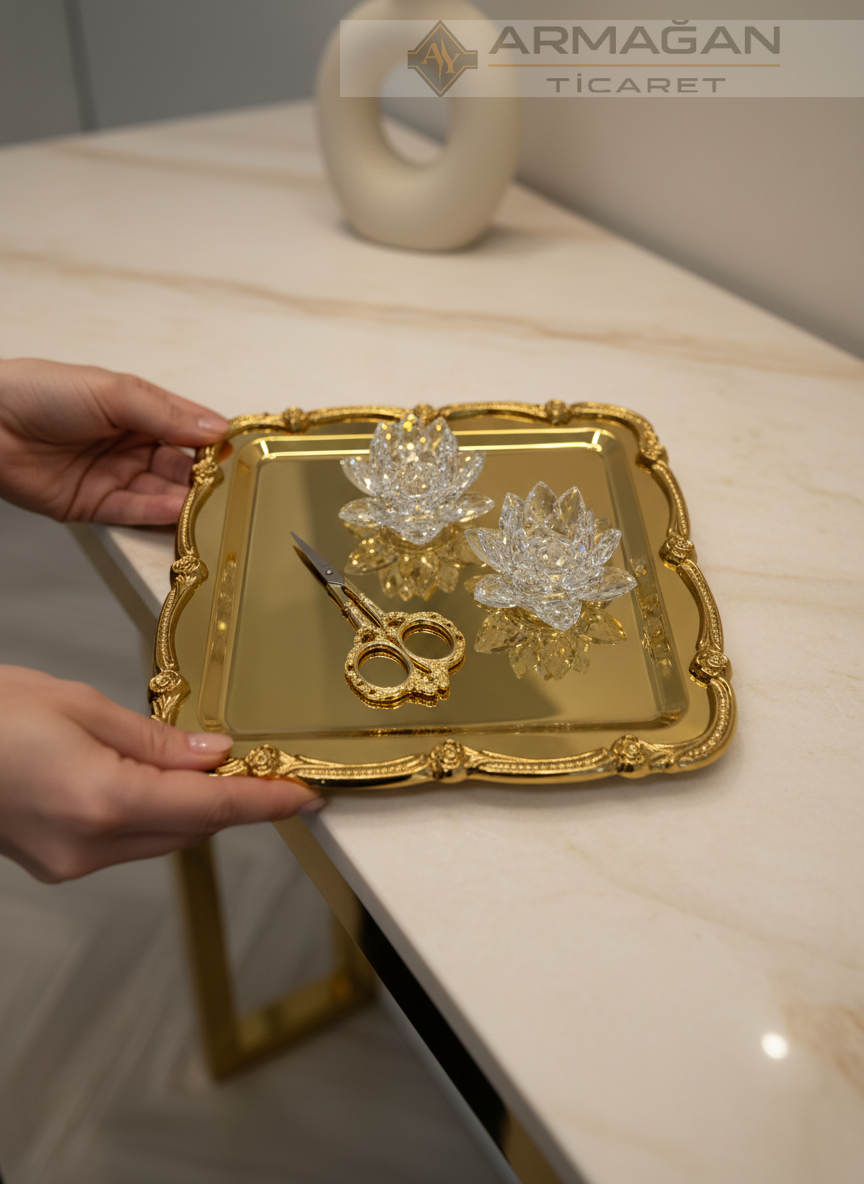 METAL BATON TEPSİ Gold - Kare