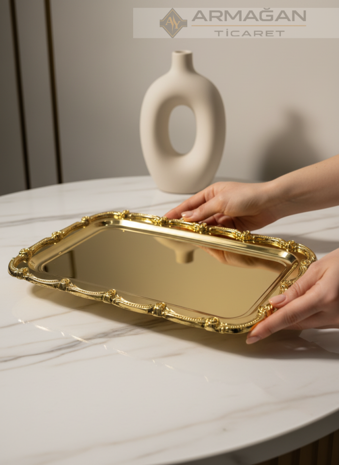 METAL BATON TEPSİ Gold - Dikdörtgen