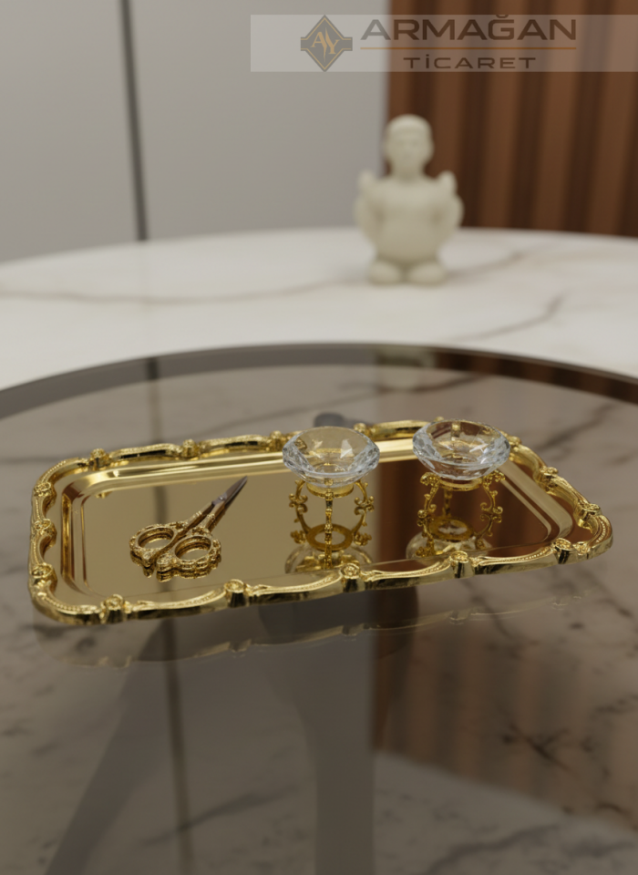 METAL BATON TEPSİ Gold - Dikdörtgen