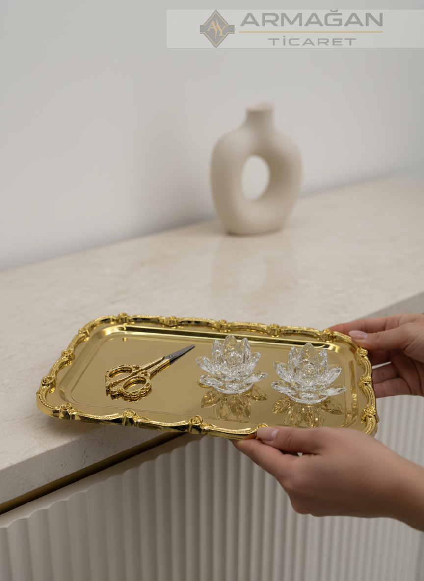 METAL BATON TEPSİ Gold - Dikdörtgen