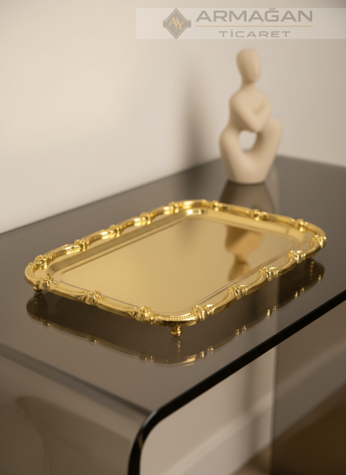 METAL BATON TEPSİ Gold - Dikdörtgen