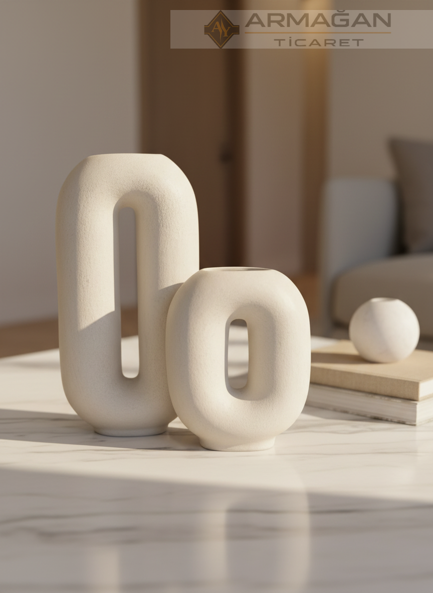 BOHEM 2Lİ VAZO SET ZERO Krem