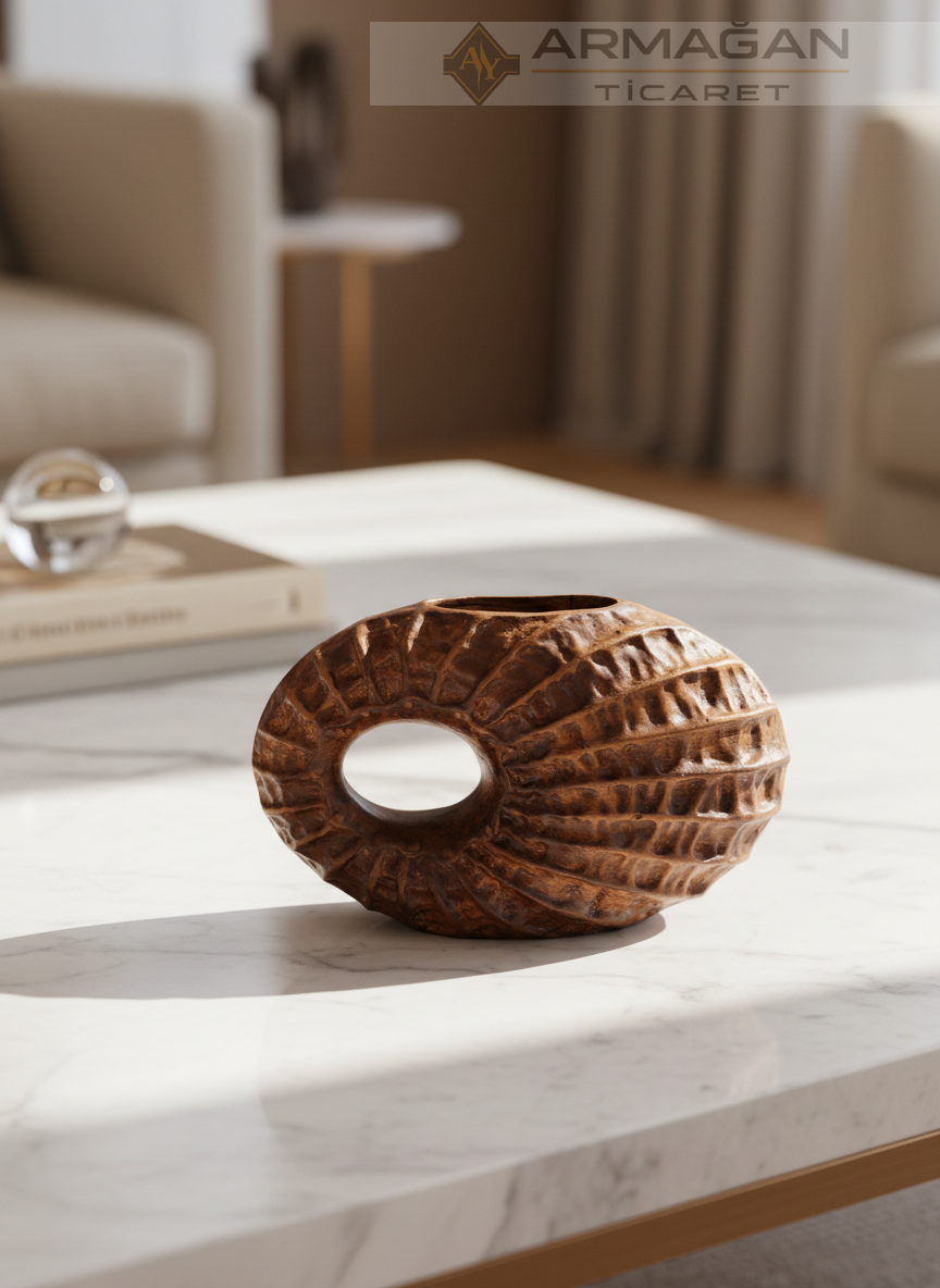 BOHEM VAZO YASSI MİDYE MODEL Kahverengi