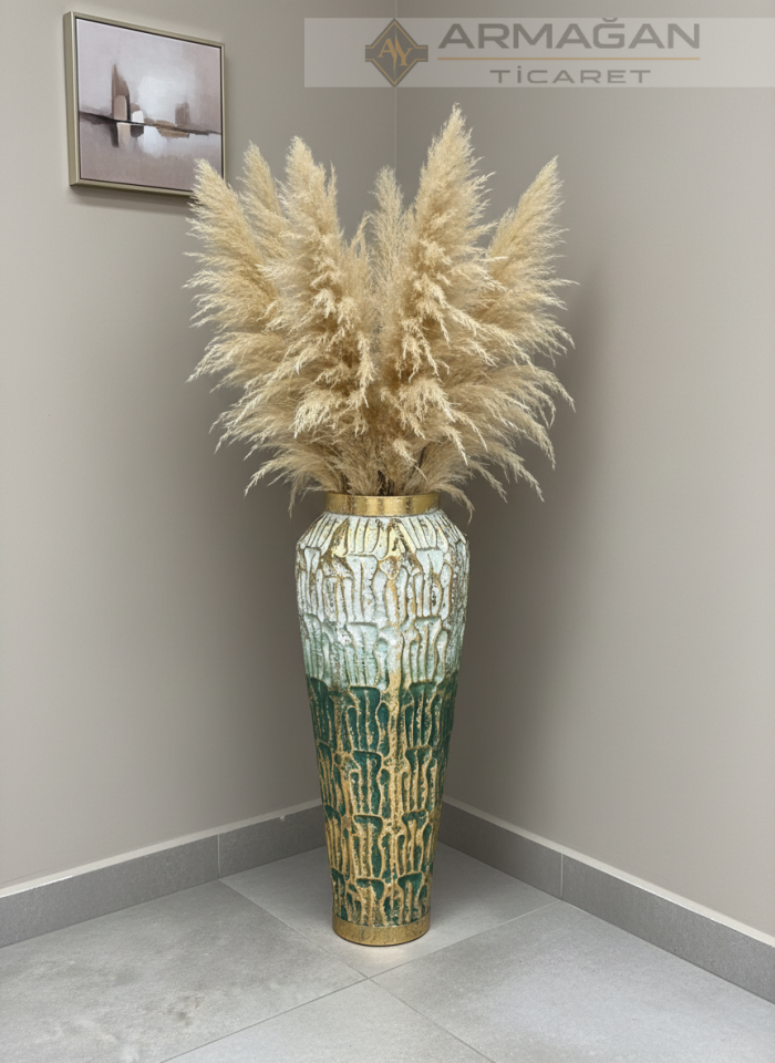 YEŞİL-GOLD DETAYLI TOMBUL VAZO Yeşil-Gold
