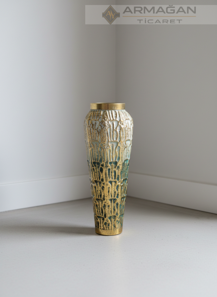 YEŞİL-GOLD DETAYLI TOMBUL VAZO Yeşil-Gold