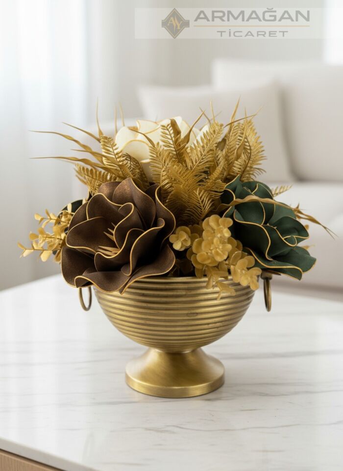 ÇİZGİLİ VAZO ARAJAMAN ÇİÇEKLİ Eskitme