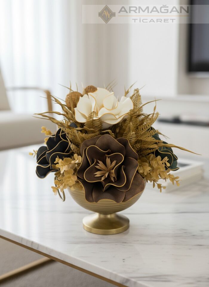 ÇİZGİLİ VAZO ARAJAMAN ÇİÇEKLİ Eskitme