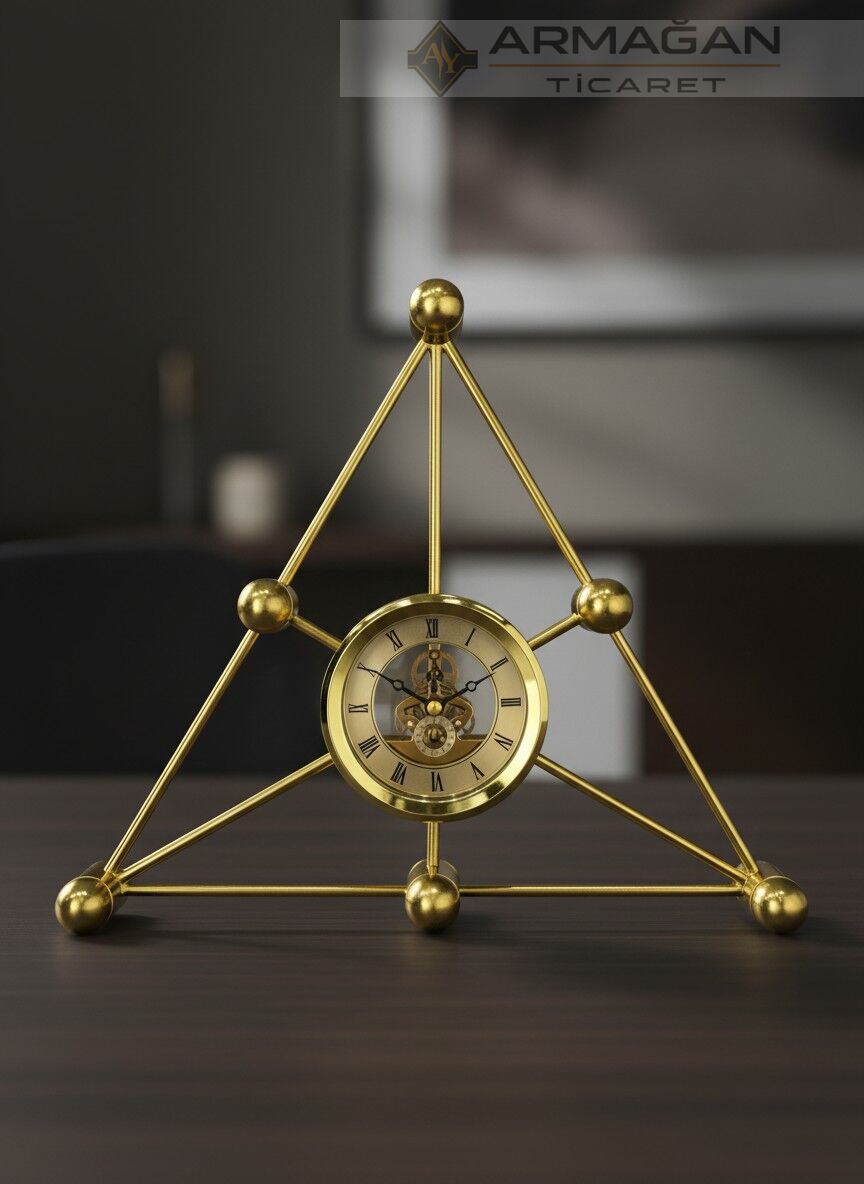 ÜÇGEN MASA SAATİ METAL Gold