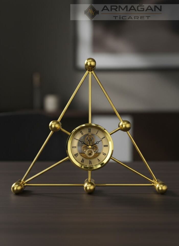 ÜÇGEN MASA SAATİ METAL Gold