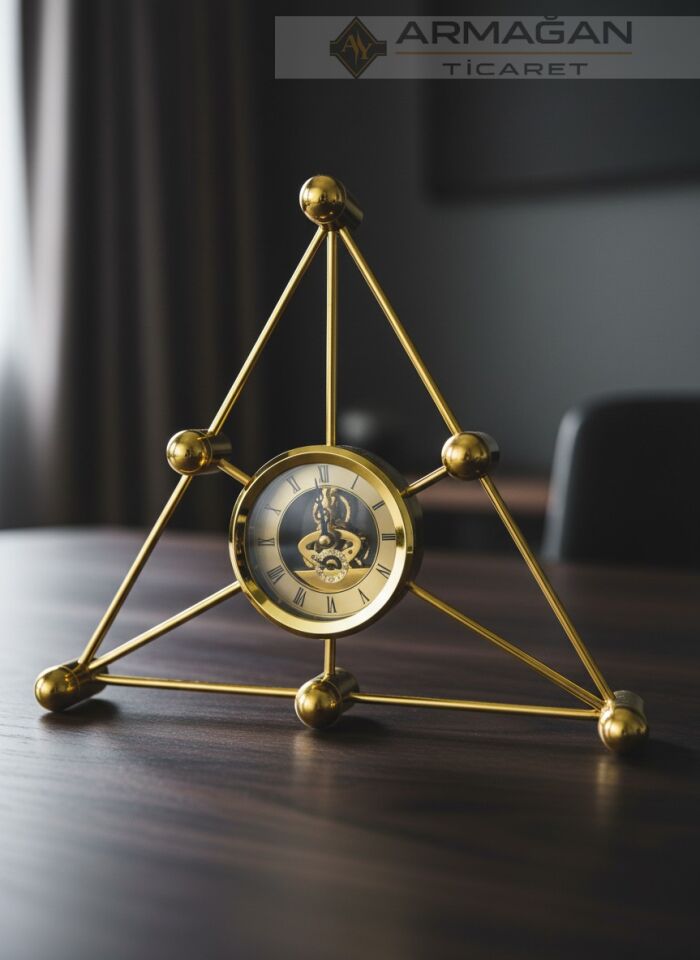 ÜÇGEN MASA SAATİ METAL Gold