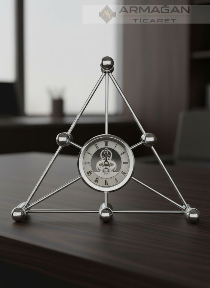 ÜÇGEN MASA SAATİ METAL Gold