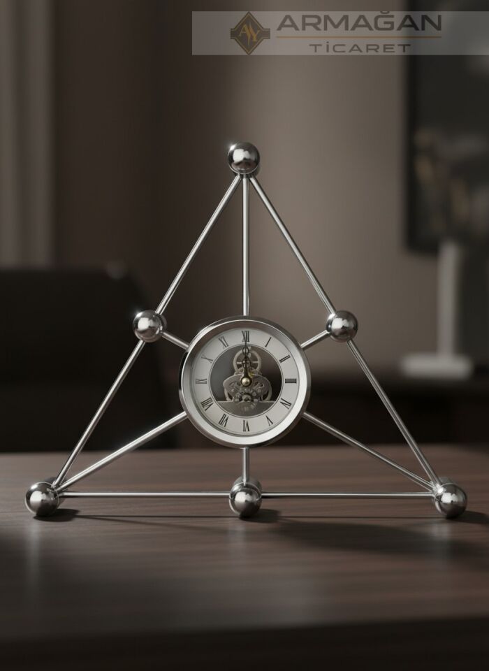 ÜÇGEN MASA SAATİ METAL Gold