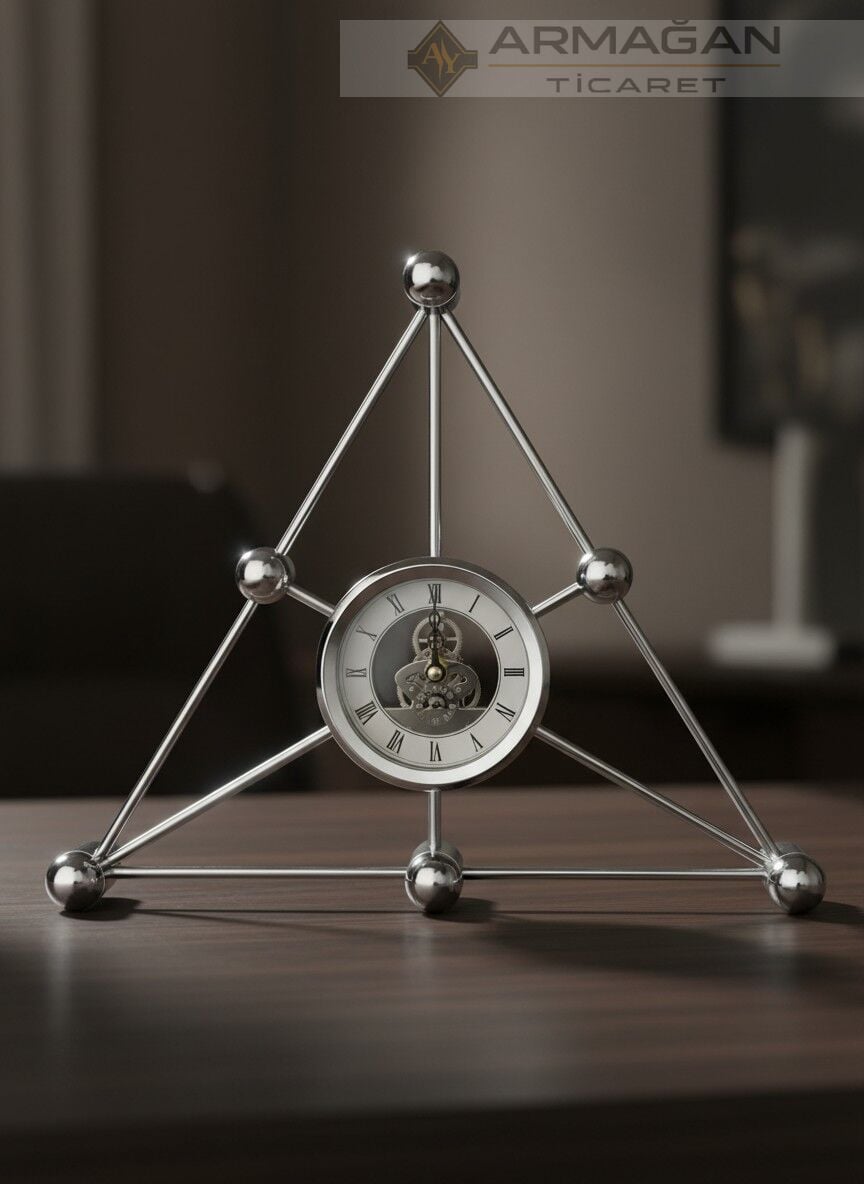 ÜÇGEN MASA SAATİ METAL Gümüş