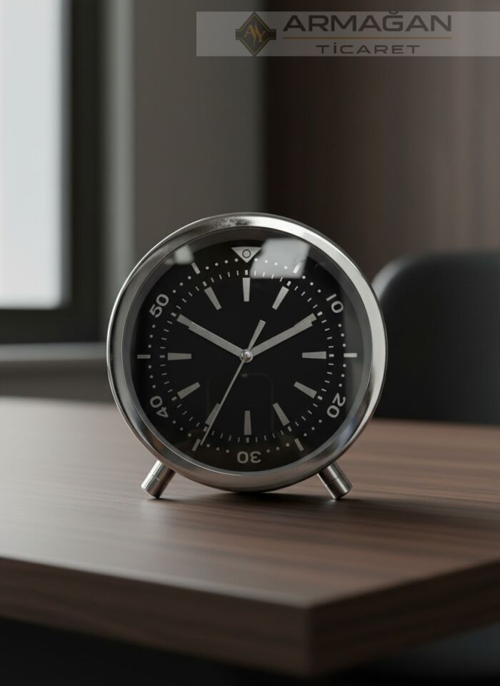 YUVARLAK MASA SAATİ Siyah-Gümüş