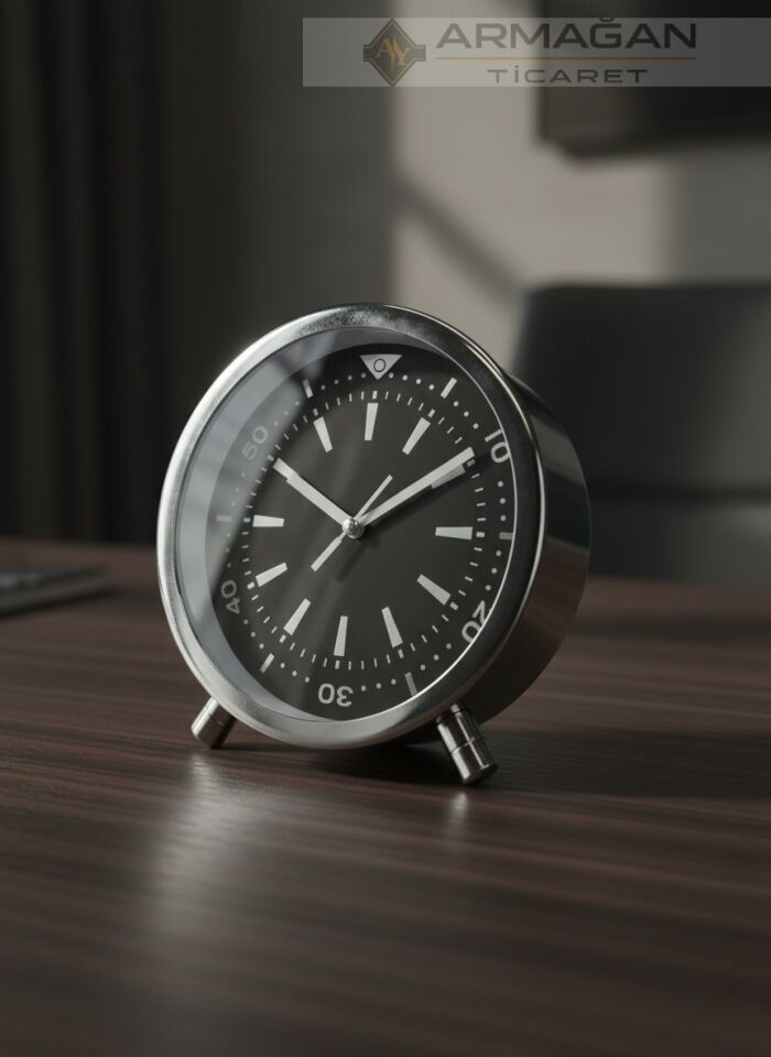 YUVARLAK MASA SAATİ Siyah-Gümüş