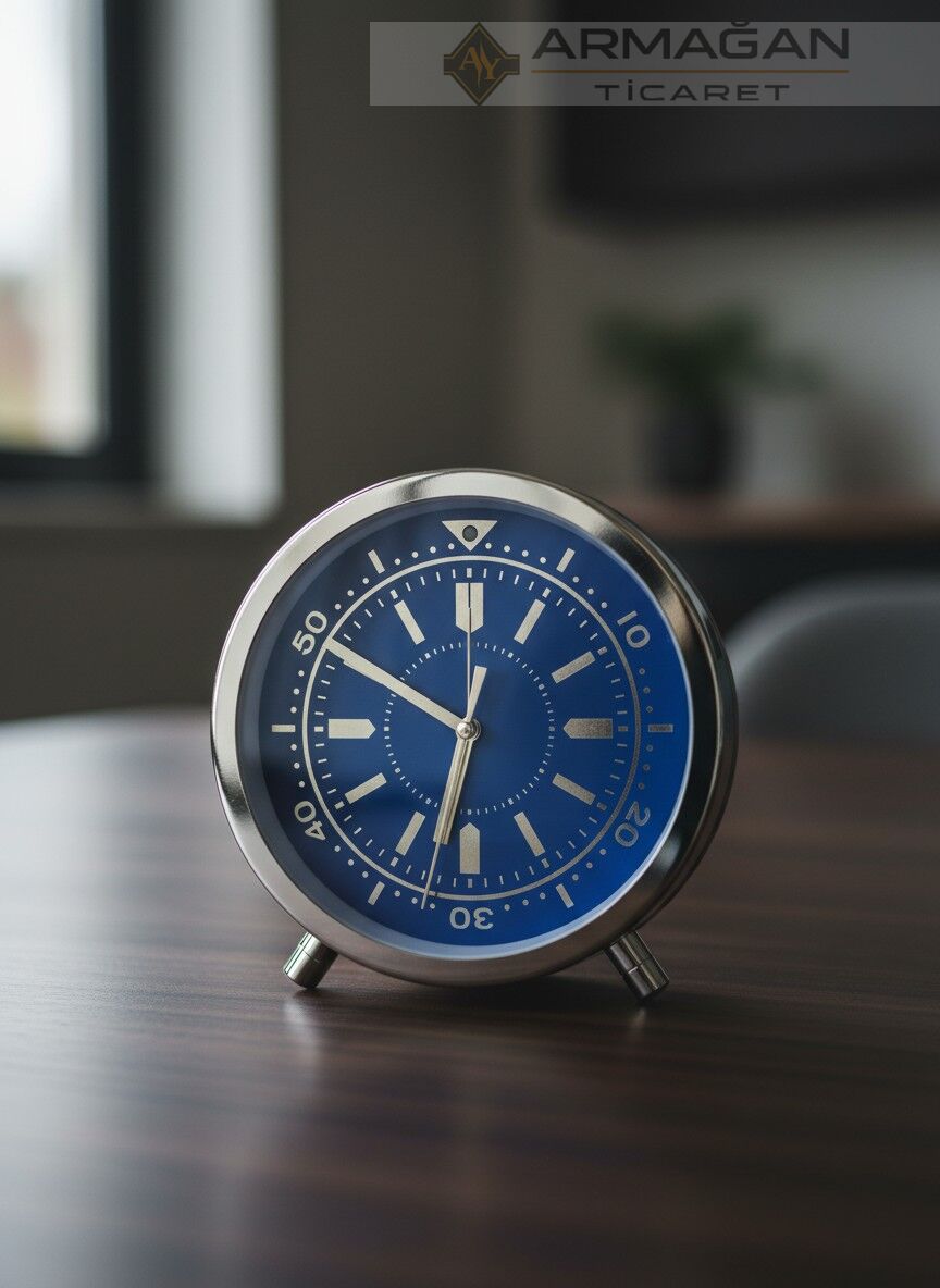 YUVARLAK MASA SAATİ Lacivert-Gümüş