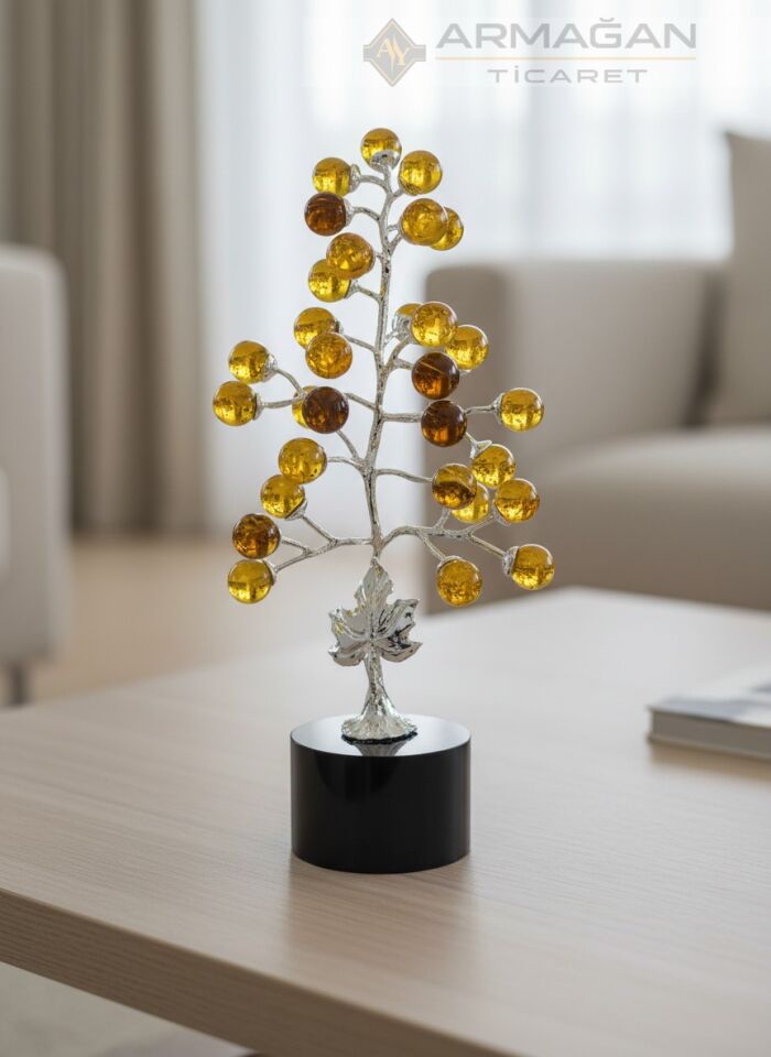 KRİSTAL CAM AĞAÇ KÜRELİ Sarı
