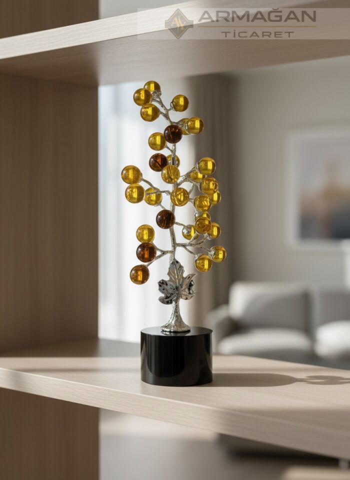 KRİSTAL CAM AĞAÇ KÜRELİ Sarı