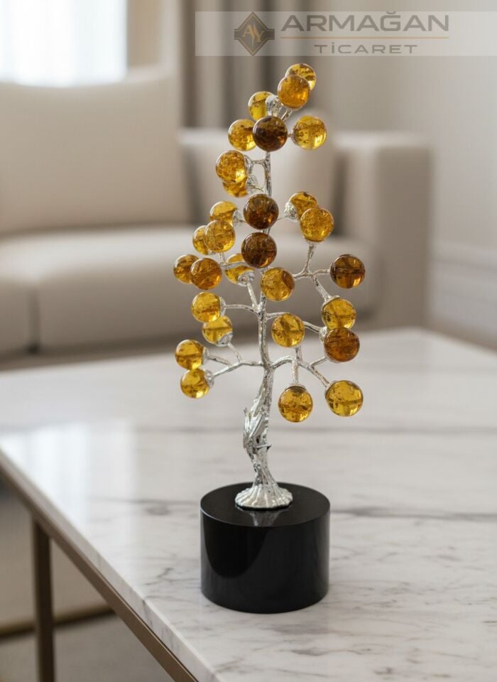 KRİSTAL CAM AĞAÇ KÜRELİ Sarı