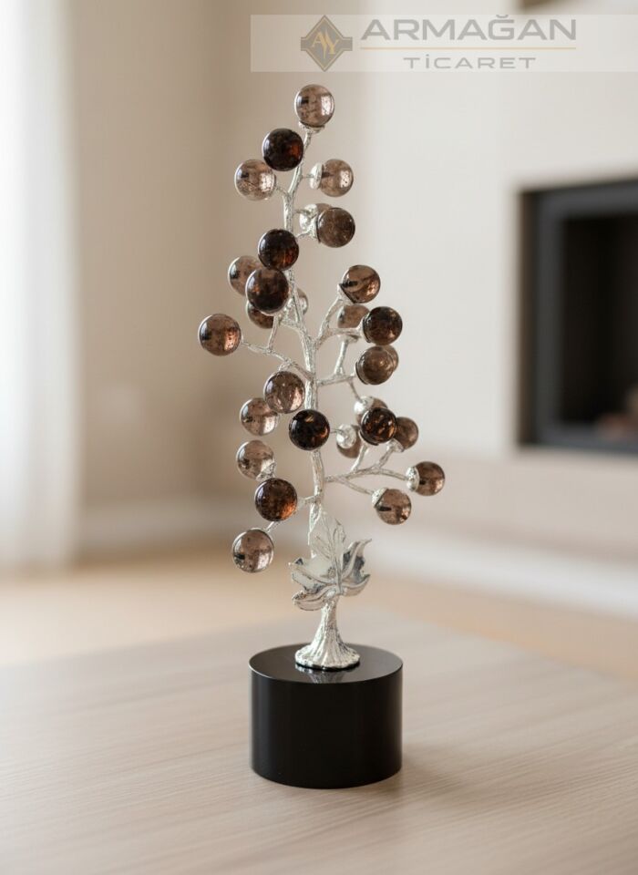 KRİSTAL CAM AĞAÇ KÜRELİ Kahverengi